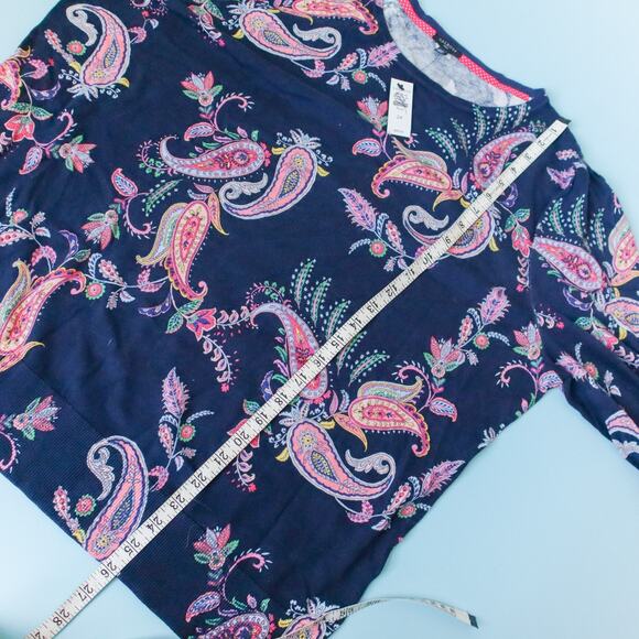 NEW Talbots Shadow Paisley Print Crewneck Sweater Size 2X Cotton Navy Blue - Picture 8 of 10